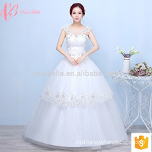 Spaghetti strap multilayer lace appliques cheap puffy ball gown wedding dress